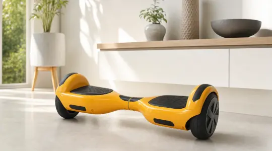 Ein modernes selbstbalancierendes Hoverboard auf einem hellen Boden